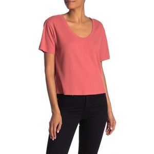 Cotton Scoop Neck Ribbed T-shirt